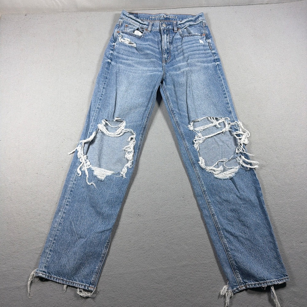 American Eagle Strigid Jeans Women 4 Distressed Straight Leg Denim Streetwear